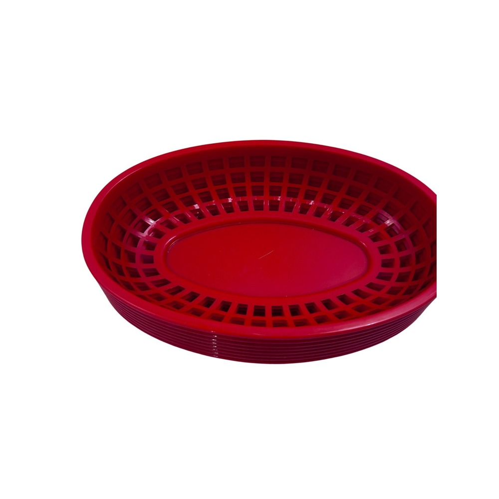 Unbranded Plastic Food Baskets 9x6 Red Oval Diner Style Set of 8